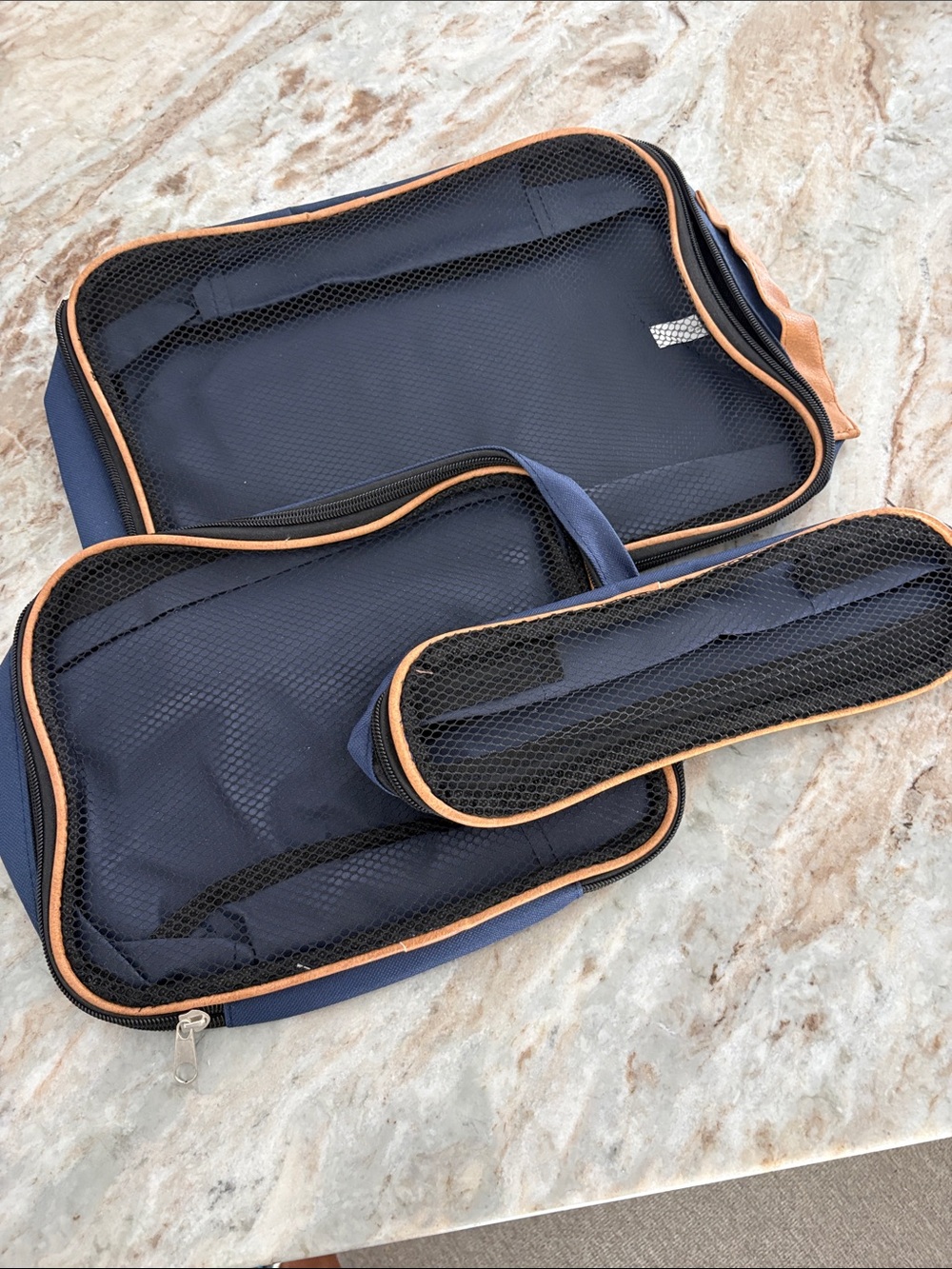 Navy and Tan Mesh Travel Packing Cube Set